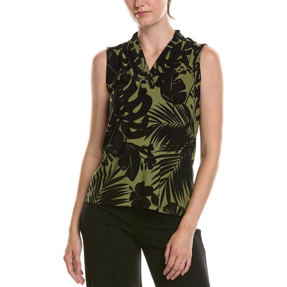 Anne Klein Womens  The Triple Pleat Printed Top, Green